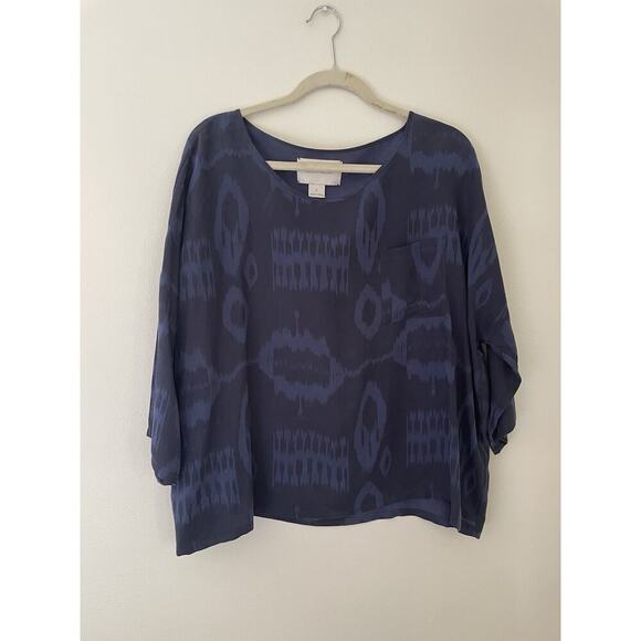 Brochu Walker blue okay boxy short sleeve blouse top size L relaxed - Picture 1 of 8